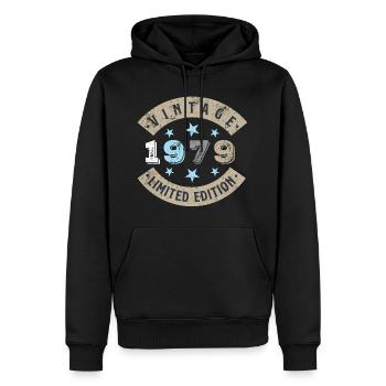 Millésime 1979 - Sweat à capuche Premium bio Homme - noir - Devant - Nico (187cm)