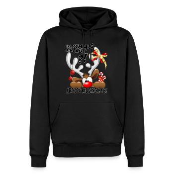 "Christmas Already ?!" Funny Peeking Reindeer  - Men’s Premium Organic Hoodie - black - Front - Nico (187cm)