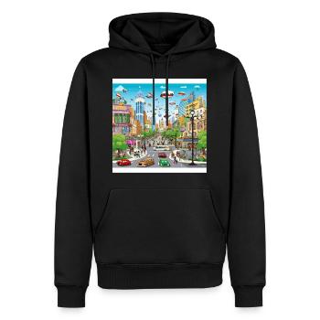 Futuristische Stadtflug-Parade - Männer Premium Bio Hoodie - Schwarz - Vorne - Nico (187cm)