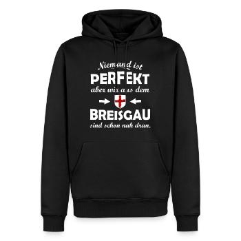 Breisgau Nah: Niemand ist Perfekt - Männer Premium Bio Hoodie - Schwarz - Vorne - Nico (187cm)