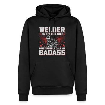 Welder Badass Official Title Artisan - Men’s Premium Organic Hoodie - black - Front - Nico (187cm)