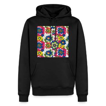 Motif floral en gras des années 60 - Sweat à capuche Premium bio Homme - noir - Devant - Nico (187cm)