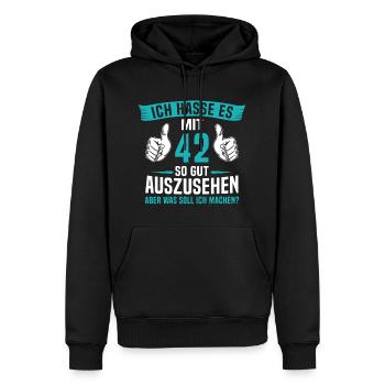 42 Jahre 42. Geburtstag Mann Frau 42 Jahre - Männer Premium Bio Hoodie - Schwarz - Vorne - Nico (187cm)