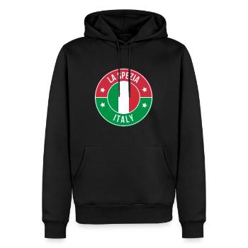 La Spezia Italy Circular Flag Logo - Men’s Premium Organic Hoodie - black - Front - Nico (187cm)