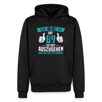 89 Jahre 89. Geburtstag Mann Frau 89 Jahre - Männer Premium Bio Hoodie - Schwarz - Vorne - Nico (187cm)
