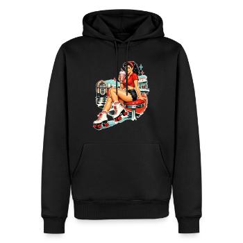 Fille rétro Pin-Up : style roller roller diner des années 50 - Sweat à capuche Premium bio Homme - noir - Devant - Nico (187cm)