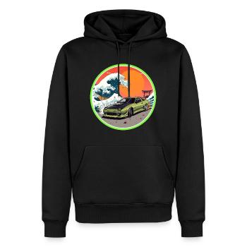 Retro 90er JDM S13 Great Wave Japan Emblem - Männer Premium Bio Hoodie - Schwarz - Vorne - Nico (187cm)