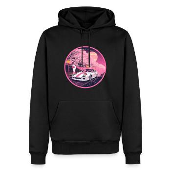 Retro 90s JDM Roadster Geisha Sakura Emblem - Men’s Premium Organic Hoodie - black - Front - Nico (187cm)