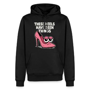 These heels have seen things | Comic High Heels - Men’s Premium Organic Hoodie - black - Front - Nico (187cm)
