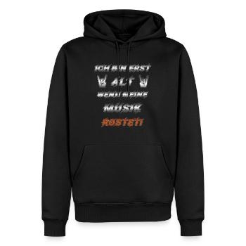 Ich bin erst alt, wenn meine Musik rostet Lustiges - Männer Premium Bio Hoodie - Schwarz - Vorne - Nico (187cm)