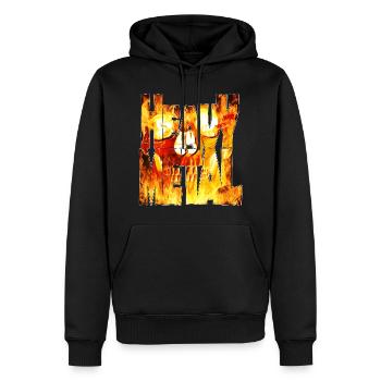 Flammender Schädel Heavy Metal Schriftzug - Männer Premium Bio Hoodie - Schwarz - Vorne - Nico (187cm)