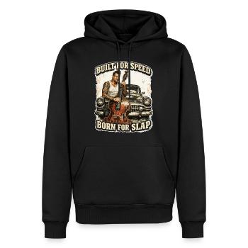 Rockabilly Double Bass Voiture Classique - Conçue pour la vitesse - Sweat à capuche Premium bio Homme - noir - Devant - Nico (187cm)