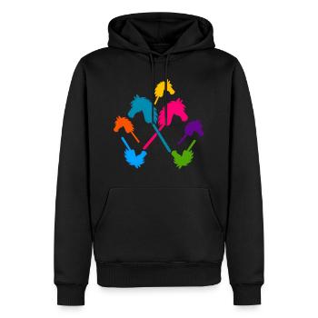 Hobby-Futter – Bunte Stockpferde - Männer Premium Bio Hoodie - Schwarz - Vorne - Nico (187cm)