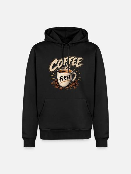 Coffee First Tasse Illustration - Männer Premium Bio Hoodie - Schwarz