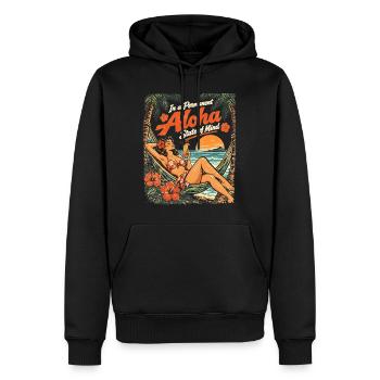 Permanent Aloha State of Mind – Pin-Up Design - Männer Premium Bio Hoodie - Schwarz - Vorne - Nico (187cm)