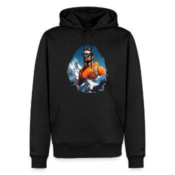 Alpiniste vintage illustration grimpant homme - Sweat à capuche Premium bio Homme - noir - Devant - Nico (187cm)