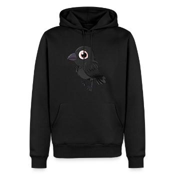 Adorable corbeau kawaii avec de grands yeux - Sweat à capuche Premium bio Homme - noir - Devant - Nico (187cm)
