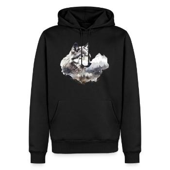 Loup avec des montagnes - Sweat à capuche Premium bio Homme - noir - Devant - Nico (187cm)