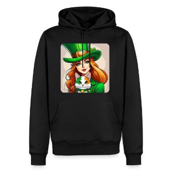 Leprechaun de la Saint-Patrick avec chat - Sweat à capuche Premium bio Homme - noir - Devant - Nico (187cm)