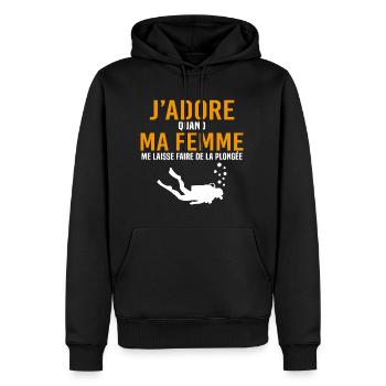 jadore quand ma femme me laisse faire de la plongé - Sweat à capuche Premium bio Homme - noir - Devant - Nico (187cm)