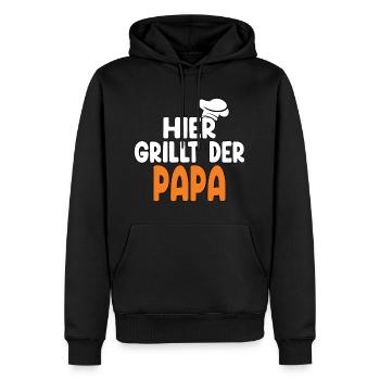 Hier Grillt Der Papa - Männer Premium Bio Hoodie - Schwarz - Vorne - Nico (187cm)