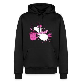 Glühweinhorn Einhorn Glühwein Weihnachten Lustig - Männer Premium Bio Hoodie - Schwarz - Vorne - Nico (187cm)