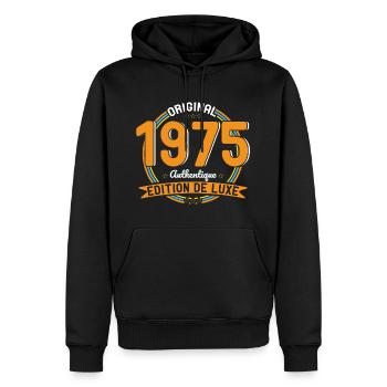 Anniversaire 50 ans - Original 1975 Authentique - Sweat à capuche Premium bio Homme - noir - Devant - Nico (187cm)