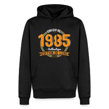 Anniversaire 40 ans - Original 1985 Authentique - Sweat à capuche Premium bio Homme - noir - Devant - Nico (187cm)