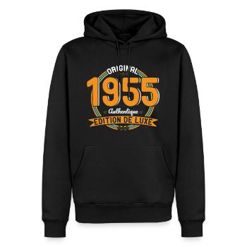 Anniversaire 70 ans - Original 1955 Authentique - Sweat à capuche Premium bio Homme - noir - Devant - Nico (187cm)