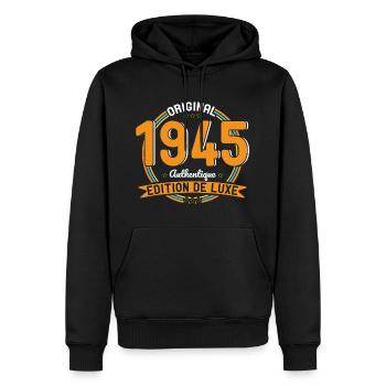 Anniversaire 80 ans - Original 1945 Authentique - Sweat à capuche Premium bio Homme - noir - Devant - Nico (187cm)