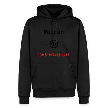 Pardon je t'écoute pas - Sweat à capuche Premium bio Homme - noir - Devant - Nico (187cm)