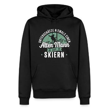 Alter Mann Ski Skifahren Schnee Berge Skifahrer - Männer Premium Bio Hoodie - Schwarz - Vorne - Nico (187cm)