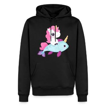 Einhorn reitet auf Fisch - Männer Premium Bio Hoodie - Schwarz - Vorne - Nico (187cm)
