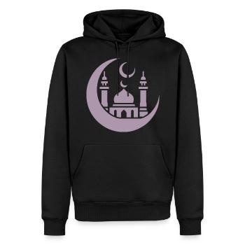 Silhouette de mosquée avec croissant de lune : Art islamique - Sweat à capuche Premium bio Homme - noir - Devant - Nico (187cm)