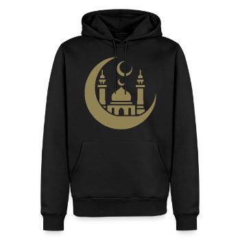 Silhouette de mosquée avec croissant de lune : Art islamique - Sweat à capuche Premium bio Homme - noir - Devant - Nico (187cm)