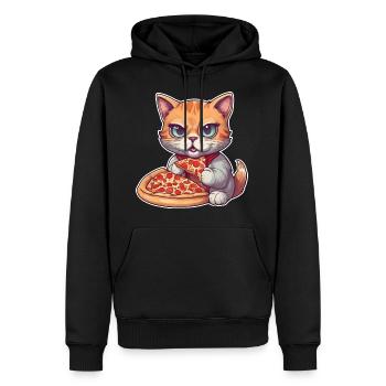 Le chat adore la pizza - Sweat à capuche Premium bio Homme - noir - Devant - Nico (187cm)