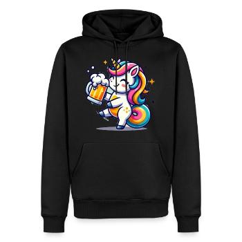 Cute Unicorn Drinking Beer - Männer Premium Bio Hoodie - Schwarz - Vorne - Nico (187cm)