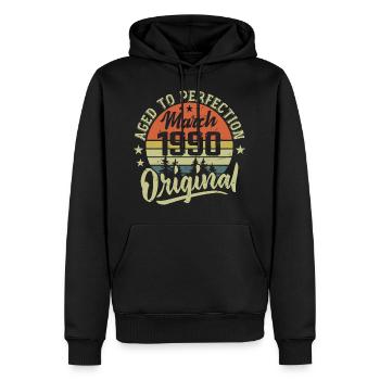 März 1990 Geschenk Geboren im März 1990 Retro März 1990 - Männer Premium Bio Hoodie - Schwarz - Vorne - Nico (187cm)