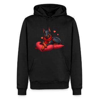 Doberman Cœur d’amour - Sweat à capuche Premium bio Homme - noir - Devant - Nico (187cm)