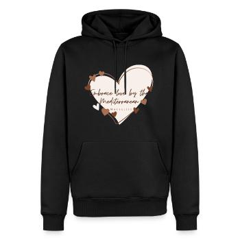 J’aime de coeur Marseille - Sweat à capuche Premium bio Homme - noir - Devant - Nico (187cm)
