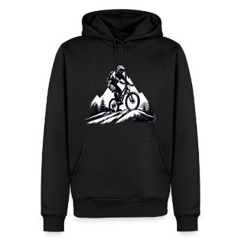 vététiste, vélo de montagne, sports de montagne, de plein air - Sweat à capuche Premium bio Homme - noir - Devant - Nico (187cm)