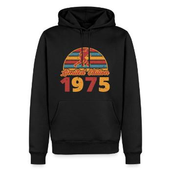 Footballeur Footballeur anniversaire 1975 - Sweat à capuche Premium bio Homme - noir - Devant - Nico (187cm)
