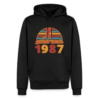 Footballeur Anniversaire de footballeur 1987 - Sweat à capuche Premium bio Homme - noir - Devant - Nico (187cm)