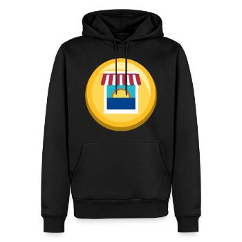 Sunset Market Sticker - Männer Premium Bio Hoodie - Schwarz - Vorne - Nico (187cm)