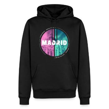 Madrid Espagne Ville Skyline Accueil Amour - Sweat à capuche Premium bio Homme - noir - Devant - Nico (187cm)