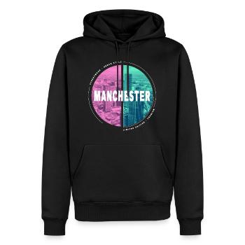 Manchester Angleterre UK City Skyline Accueil Amour - Sweat à capuche Premium bio Homme - noir - Devant - Nico (187cm)