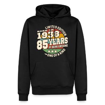 85 ans - anniversaire 1938 - Sweat à capuche Premium bio Homme - noir - Devant - Nico (187cm)