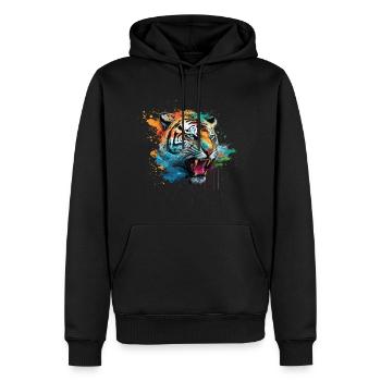 Tiger Splash Grunge Colorful Animal Predator Art - Sweat à capuche Premium bio Homme - noir - Devant - Nico (187cm)