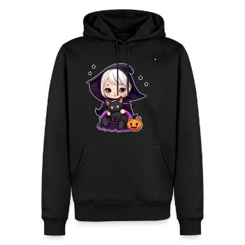 Niedliche Hexe mit schwarzer Katze - Männer Premium Bio Hoodie - Schwarz - Vorne - Nico (187cm)