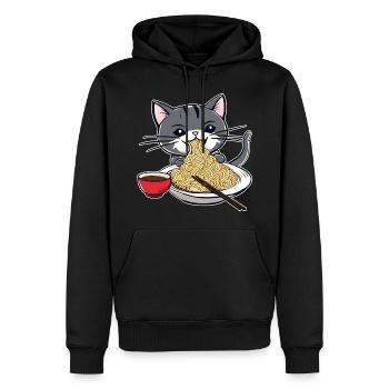 Cute Cat with Ramen Noodles - Men’s Premium Organic Hoodie - black - Front - Nico (187cm)
